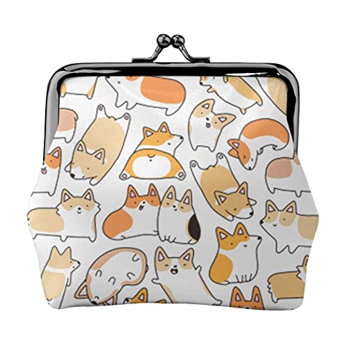 Damen-Geldbörse aus Leder mit lustigem Hunde-Fat-Corgi-Motiv, kleine Kleingeldtasche mit Kiss-Lock-Verschluss und Schnallen-Geldbörse für Frauen und Mädchen von AOOEDM