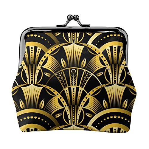 Damen-Ledergeldbörse mit geometrischem gewelltem Hintergrund, Kleingeldbeutel mit Kiss-Lock-Verschluss, Schnallen-Geldbörse für Mädchen-Geschenk von AOOEDM