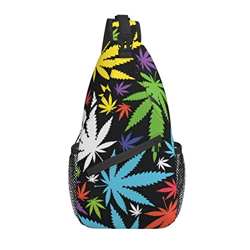 Daypack Sling Bag Bunte Weed Leaf Textur Fanny Pack Stilvolle Umhängetasche von AOOEDM