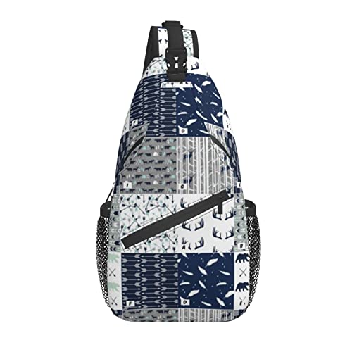 Daypack Sling Bag Schwarz Weiß Kariert Lotus Brusttasche Diagonal Klassische Umhängetasche von AOOEDM