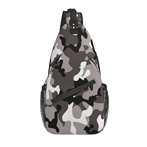 Daypack Sling Rucksack Weiß Schwarz Art Camouflage Brusttasche Diagonal Stylische Umhängetasche von AOOEDM