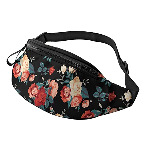 Deep Light Rose Blumen Blätter Gürteltasche Sport Casual Hüfttasche für Damen Herren Modisch von AOOEDM