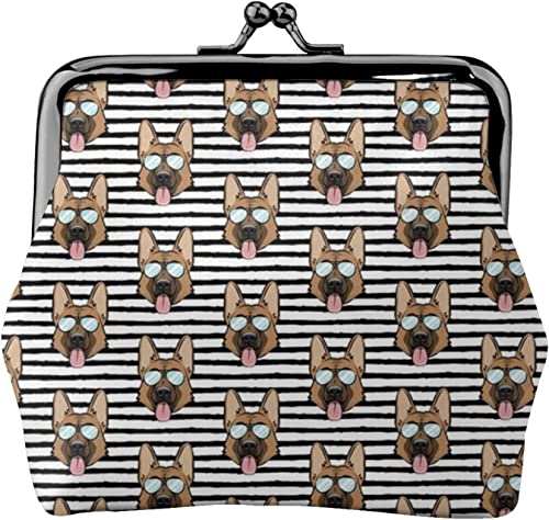 Deutscher Schäferhund mit schwarzen Streifen und Brille, Damen-Ledergeldbörse, Kleingeldbeutel mit Kiss-Lock-Verschluss, Schnalle als Geschenk für Mädchen von AOOEDM