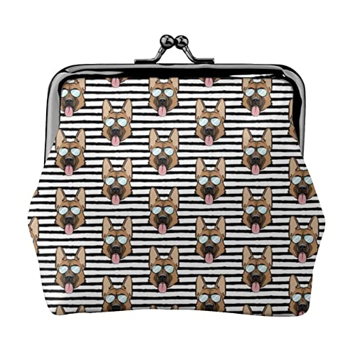 Deutscher Schäferhund mit schwarzen Streifen und Brille, Damen-Ledergeldbörse, Kleingeldbeutel mit Kiss-Lock-Verschluss, Schnallen-Geldbörse für Mädchen, Geschenk von AOOEDM