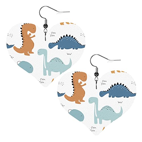 Dinosaurier-Herzform-Lederohrringe für Damen und Mädchen, einfache baumelnde Ohrringe, Geschenke für Sie von AOOEDM