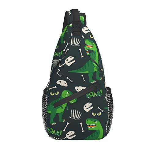 Dinosaurier-Schädel-Knochen-Muster-Kreuz-Brusttasche Diagonally Sling-Rucksack Crossbody-Umhängetasche Reisen Wandern Tagesrucksäcke für Männer Frauen von AOOEDM