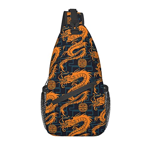 Dragon Black Sling Crossbody Rucksack Umhängetasche für Männer Frauen Reisen Wandern Daypack Coole Crossbody Umhängetasche von AOOEDM