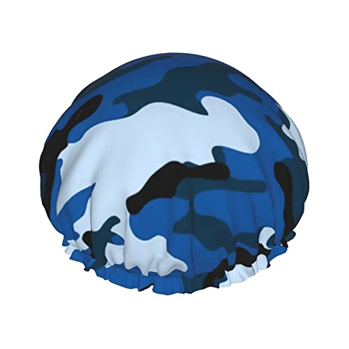 Duschhaube, Camouflage, Marineblau, wiederverwendbar, für Frauen, langes Haar, doppelschichtig, wasserdicht, Bade-Duschhaube, Haarschutz für Kinder, Mädchen, Frauen, 1 Packung von AOOEDM