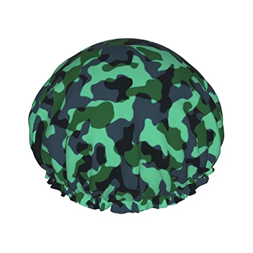 Duschhaube, grün, Camouflage, wiederverwendbar, für Frauen, langes Haar, doppelschichtig, wasserdicht, Bade-Duschhut, Haarschutz für Kinder, Mädchen, Männer von AOOEDM