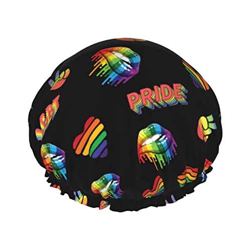 Duschhaube Lgbt Pride Wiederverwendbare Badehauben für Frauen, langes Haar, doppelschichtig, wasserdicht, Badehaube, Haarschutz für Kinder, Mädchen, Frauen, 1 Packung von AOOEDM