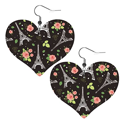 Eiffelturm-Blumen, herzförmige Lederohrringe für Damen und Mädchen, einfache Ohrhänger, Geschenke für Sie von AOOEDM