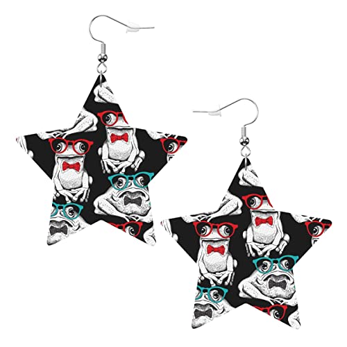 Ein Frosch mit Brille und Krawatte2 sternförmige Lederohrringe für Damen und Mädchen, einfache baumelnde Ohrringe, Geschenke für Sie von AOOEDM