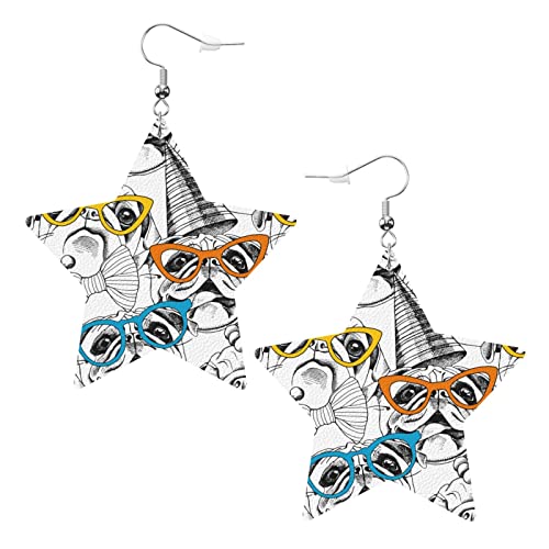 Ein Mops mit Brille, sternförmige Lederohrringe für Damen und Mädchen, einfache Ohrhänger, Geschenke für Sie von AOOEDM