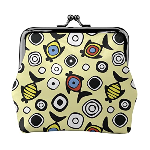 Fisch-Karikatur-Gelb-Muster-Damen-Leder-Geldbörse, Kleingeldbeutel mit Kiss-Lock-Verschluss-Schnallen-Geldbörse für Mädchen-Geschenk von AOOEDM