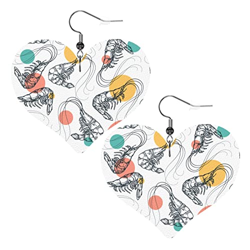 Garnelen im Retro-Skizzen-Stil, herzförmige Lederohrringe für Damen und Mädchen, einfache baumelnde Ohrringe, Geschenke für Sie von AOOEDM