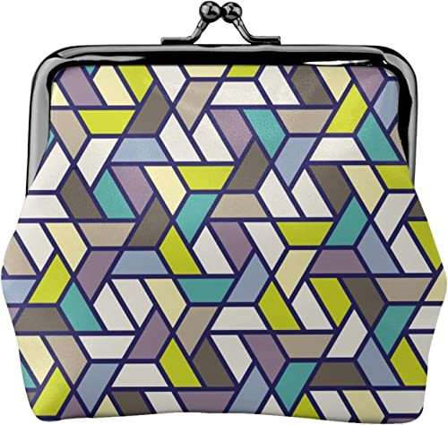 Geldbörse aus Leder mit geometrischem Gittermuster für Damen, Kleingeldbeutel mit Kiss-Lock-Verschluss, Schnallen-Geldbörse für Mädchen von AOOEDM