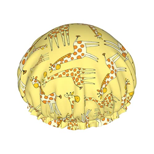 Giraffe Gelbe Duschhaube Wasserdichte Luxus-Duschhauben für Frauen Wiederverwendbare Bade-Haarkappe Modischer Duschhut mit Gummizug Einfach zu tragen Geeignet für langes, kurzes, lockiges Haar von AOOEDM