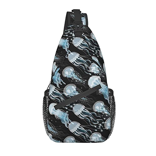 Glowing Jellyfish Sling Bag Casual Crossbody Schulterrucksack Brust Casual Daypack Damentasche für Outdoor von AOOEDM