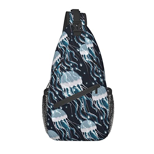 Glowing Jellyfish Sling Bag Casual Crossbody Schulterrucksack Brust Casual Daypack Damentasche für Outdoor von AOOEDM