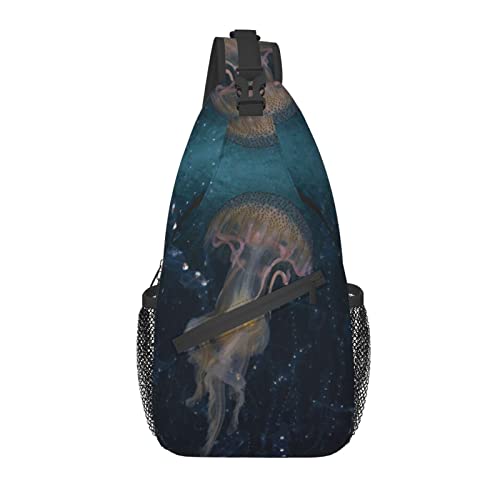 Glowing Jellyfish Sling Bag Casual Crossbody Schulterrucksack Brust Casual Daypack Damentasche für Outdoor von AOOEDM