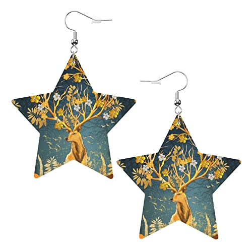 Goldene Hirsch-Sternform-Lederohrringe für Damen und Mädchen, einfache Ohrhänger, Geschenke für Sie von AOOEDM