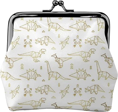 Goldfarbene Origami-Dinosaurier-Geldbörse aus Leder für Damen, Kleingeldbeutel mit Kiss-Lock-Verschluss, Schnallen-Geldbörse für Mädchen-Geschenk von AOOEDM