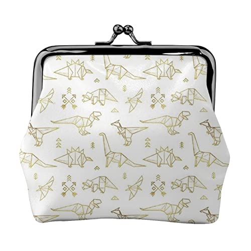 Goldfarbene Origami-Dinosaurier-Geldbörse aus Leder für Damen, Kleingeldbeutel mit Kiss-Lock-Verschluss, Schnallen-Geldbörse für Mädchen von AOOEDM