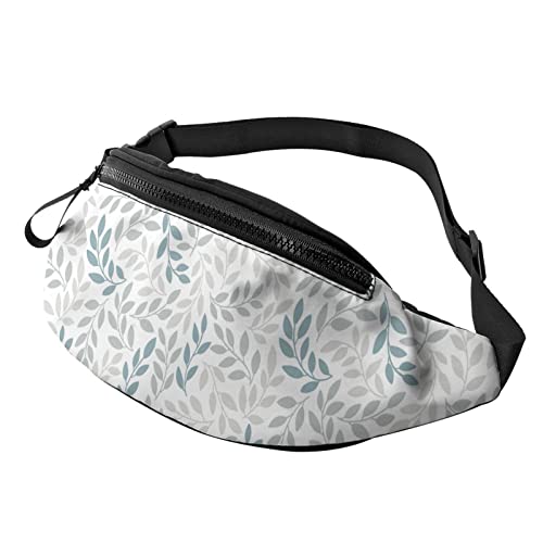 Grau Blau Blätter Bauchtasche Sport Casual Hüfttasche für Damen Herren Modisch von AOOEDM