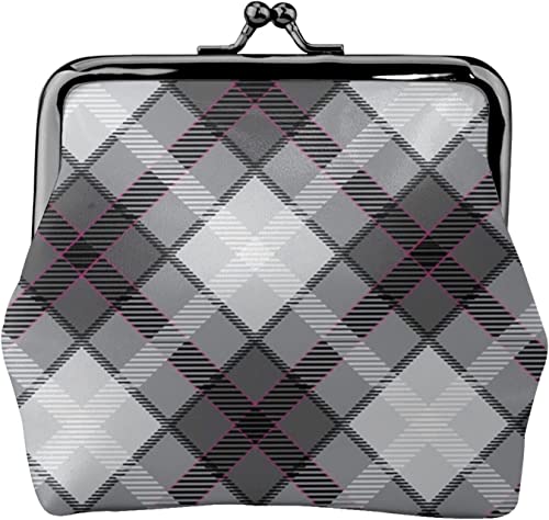 Grau-Schwarz-Kariertes Damen-Leder-Geldbörse, Kleingeldbeutel mit Kiss-Lock-Verschluss-Schnallen-Geldbörse für Mädchen-Geschenk von AOOEDM