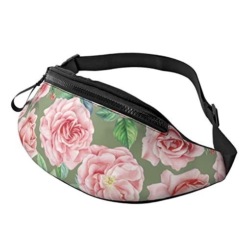 Große Bauchtasche mit Aquarellblumen von Rose für Männer, Geschenke für Sport, Training, Reisen, Laufen, lässige Gürteltasche von AOOEDM