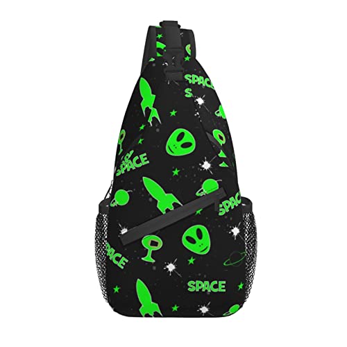 Grüne Alien UFO Sling Bag Crossbody Rucksack Tasche Fashion Space Mehrzweck Crossbody Umhängetasche Reisen Wandern Daypack von AOOEDM