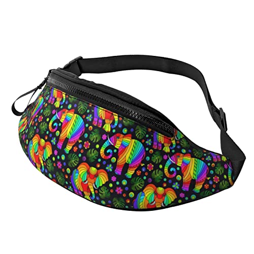 Gürteltasche für Frauen Männer Regenbogen Elefant Blume Palme Hüfte Gürteltasche Geldbörse Sporttasche von AOOEDM