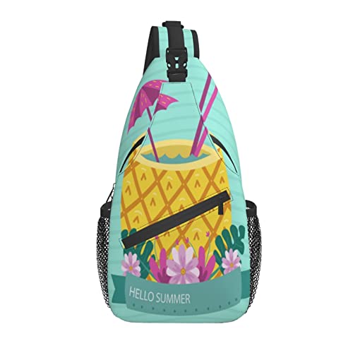 Hallo Sommer Ananas Regenschirm Blumendruck Kreuz Brusttasche Diagonal Sling Rucksack Crossbody Umhängetasche Reisen Wandern Tagesrucksäcke für Männer Frauen von AOOEDM