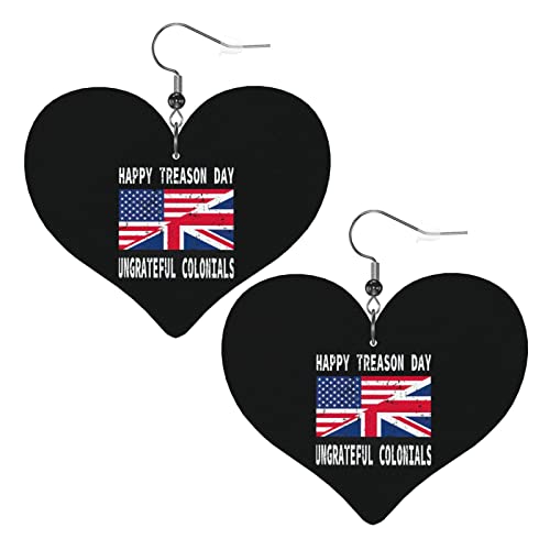 Happy Treason Day Ungrateful Colonials Lederohrringe für Frauen, baumelnder Ohrring, Tropfen-Herz-Anhänger mit Haken, Geschenke für erwachsene Mädchen von AOOEDM