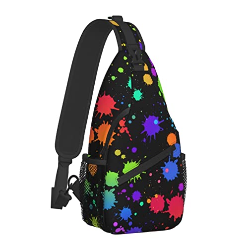 Helle Farbtropfen auf Einer schwarzen Umhängetasche für Damen und Herren, Crossbody-Schultertaschen, lässiger Sling-Rucksack, Brusttasche, Reisen, Wandern, Tagesrucksack für den Außenbereich Helle Farbtropfen auf Einer schwarzen Umhängetasche für Damen und Herren, Crossbody-Schultertaschen, lässiger Sling-Rucksack, Brusttasche, Reisen, Wandern, Tagesrucksack für den Außenbereich von AOOEDM