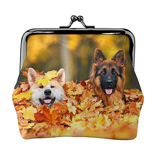 Herbst Hintergrund mit Hunden drucken kleine Geldbörse Kiss-Lock Ledertasche Geldbörse Geschenke für Männer und Frauen von AOOEDM