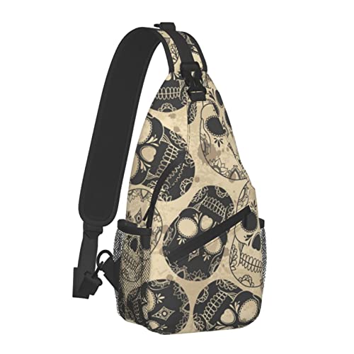 Herren-Umhängetasche Anti-Diebstahl-Schulterrucksack, lustige und langlebige Brusttaschen mit Totenköpfen zum Angeln, Radfahren, Wandern von AOOEDM