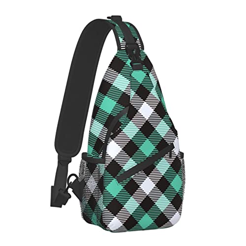 Herren- und Damen-Schultertaschen, Biscay-Grün, Schwarz-Weiß-Tartan, Karierte Rucksäcke für Reisen im Freien, Laufen, modische, lässige Umhängetaschen von AOOEDM