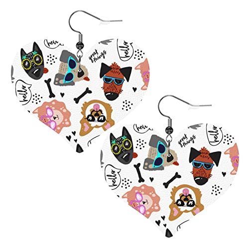 Hunde mit Brille, herzförmige Lederohrringe, Damen- und Mädchen-Ohrringe, einfache Ohrringe, Geschenke für Sie von AOOEDM