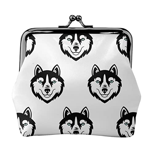 Husky Head Dog Schwarz-weiße Damen-Ledergeldbörse, Kleingeldbeutel mit Kiss-Lock-Verschluss, Schnallen-Geldbörse für Mädchen-Geschenk von AOOEDM