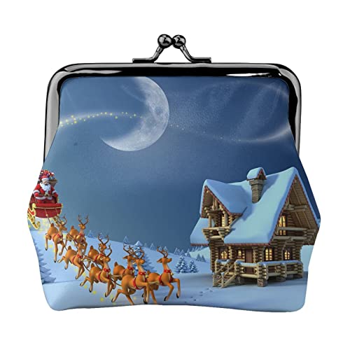 Kleine Geldbörse mit Aufdruck „Frohe Weihnachten, Ledertasche mit Kussverschluss, Kleingeldbörse, Geschenke für Männer und Frauen von AOOEDM