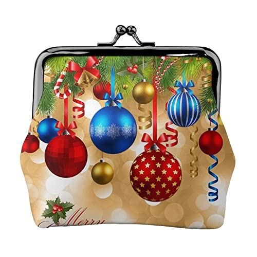 Kleine Geldbörse mit Aufdruck „Frohe Weihnachten“, Ledertasche mit Kussverschluss, Kleingeldbörse, Geschenke für Männer und Frauen von AOOEDM