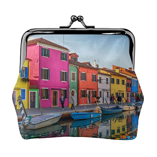 Kleine Geldbörse mit Buntem Hausdruck, Ledertasche mit Kussverschluss, Kleingeldbörse, Geschenke für Männer und Frauen von AOOEDM