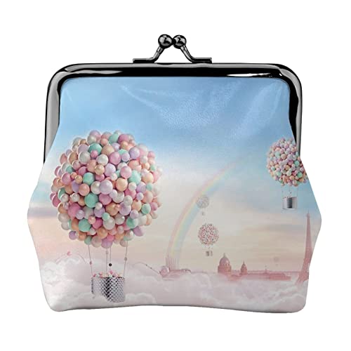 Kleine Geldbörse mit Buntem Luftballondruck, Ledertasche mit Kussverschluss, Kleingeldbörse, Geschenke für Männer und Frauen von AOOEDM