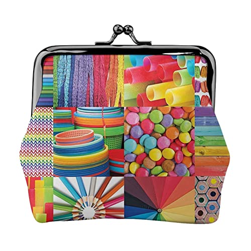 Kleine Geldbörse mit Buntem Puzzle-Aufdruck, Ledertasche mit Kussverschluss, Kleingeldbörse, Geschenke für Männer und Frauen von AOOEDM