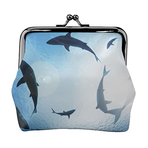 Kleine Geldbörse mit Haien-Aufdruck, Ledertasche mit Kussverschluss, Kleingeldbörse, Geschenke für Männer und Frauen von AOOEDM