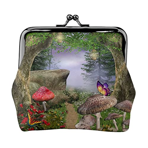 Kleine Geldbörse mit Pilzdruck, Ledertasche mit Kussverschluss, Kleingeldbörse, Geschenke für Männer und Frauen von AOOEDM
