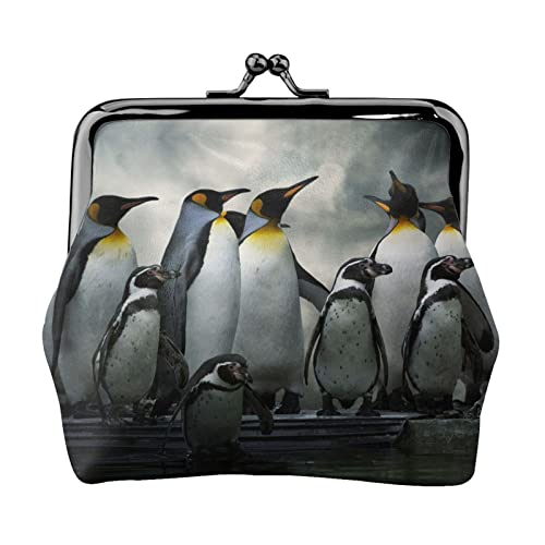 Kleine Geldbörse mit Pinguin-Familiendruck, Ledertasche mit Kussverschluss, Kleingeldbörse, Geschenke für Männer und Frauen von AOOEDM