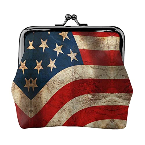 Kleine Geldbörse mit amerikanischem Flaggendruck, Kiss-Lock-Ledertasche, Kleingeldbörse, Geschenke für Männer und Frauen von AOOEDM