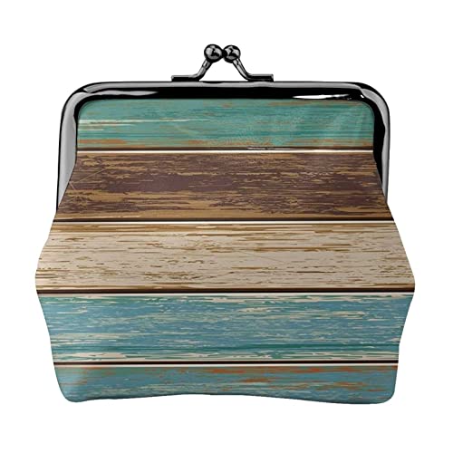 Kleine Geldbörse mit rustikalem Holzplankenmuster, Ledertasche mit Kussverschluss, Kleingeldbörse, Geschenke für Männer und Frauen von AOOEDM